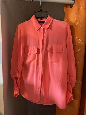 Coral Long Sleeved Collared Button Up Shirt - XS